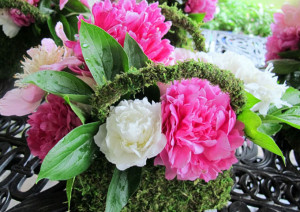 Peonies in Moss Purses