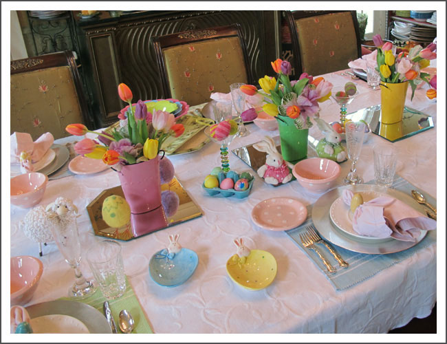 Easter table with tulips
