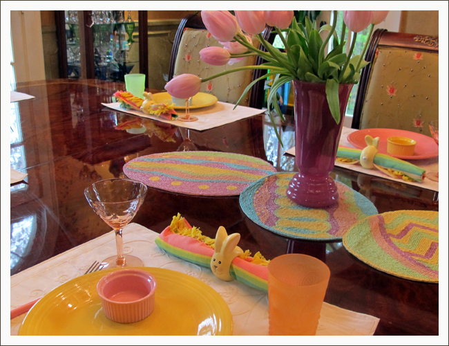 Closeup of Easter table setting
